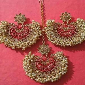 Gazra Earrings and Tickly with Red Minakari for Women and Girls