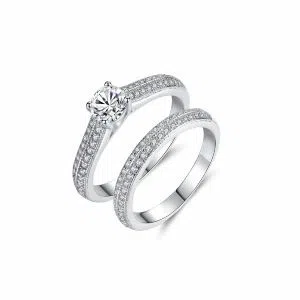 1Pair-Set AAA Cubic Zircon Stackable Layered Rings Set For Women