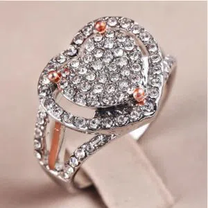 Shiny Double Deck Zircon Crystal Love Shape Rings For Women